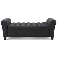Shawn Storage Bench with Rolled Arms, 50 Inch Button Tufted Dark Gray  - BM324421