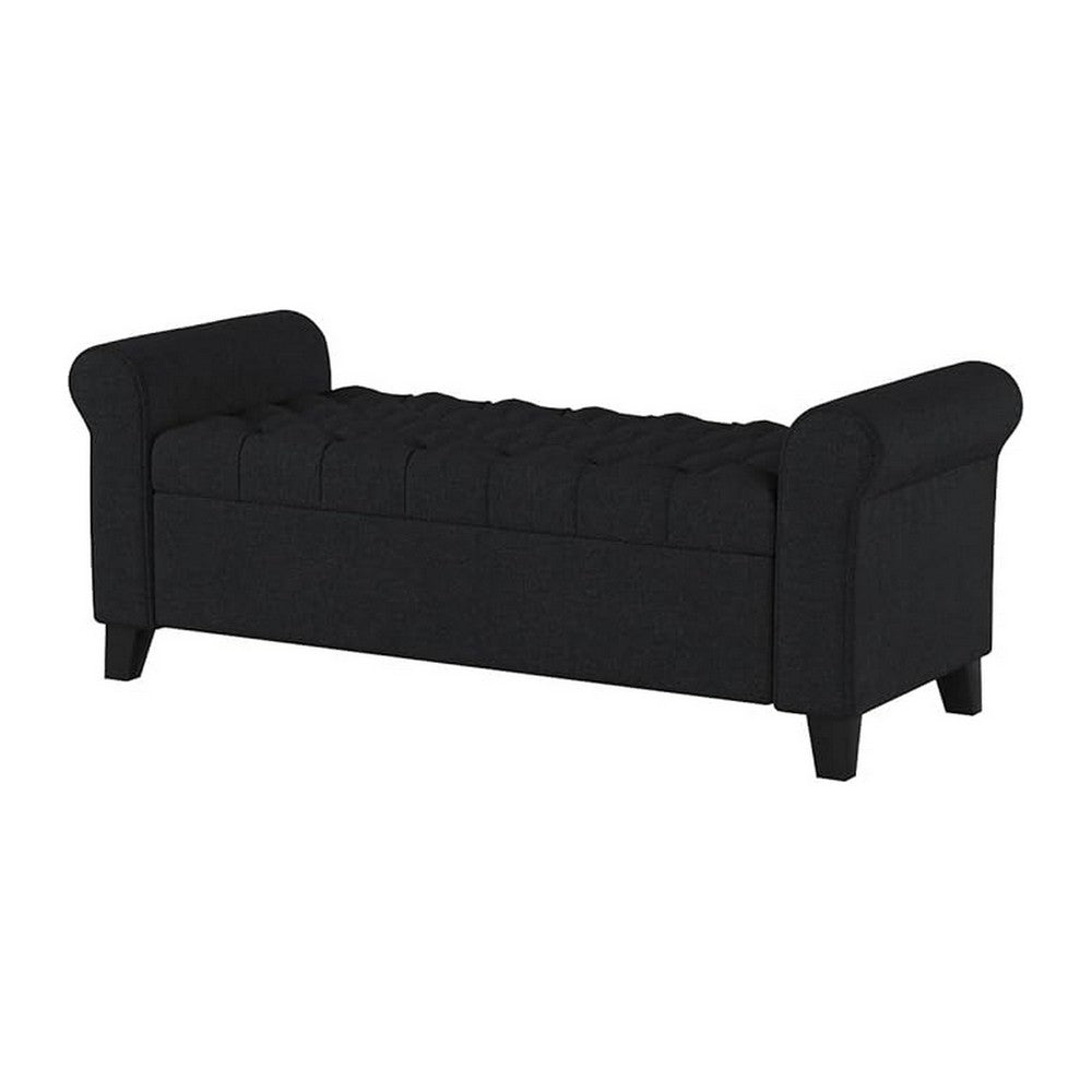 Shawn Storage Bench with Rolled Arms, 50 Inch Button Tufted Dark Gray  - BM324421