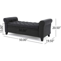 Shawn Storage Bench with Rolled Arms, 50 Inch Button Tufted Dark Gray  - BM324421