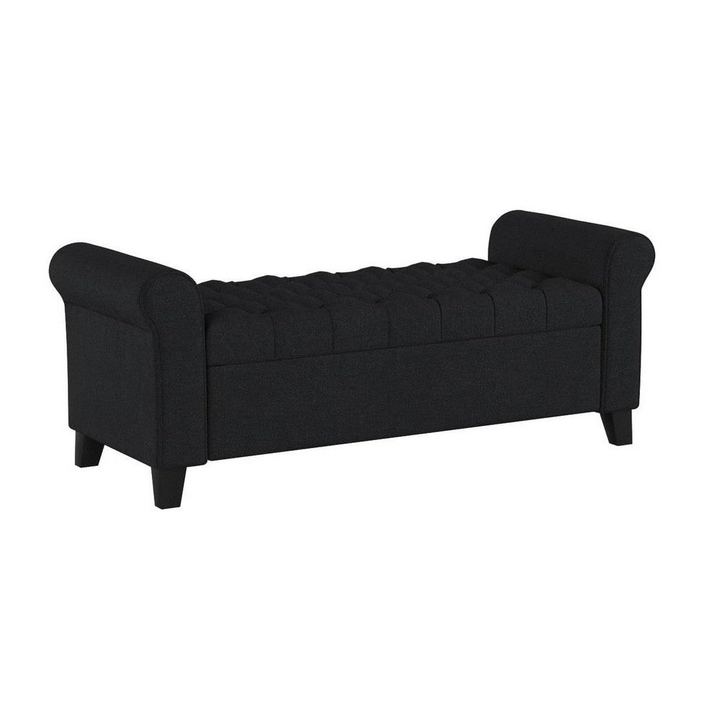 Shawn Storage Bench with Rolled Arms, 50 Inch Button Tufted Dark Gray  - BM324421