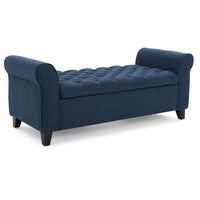 Shawn Storage Bench with Rolled Arms, 50 Inch Button Tufted, Dark Blue - BM324422