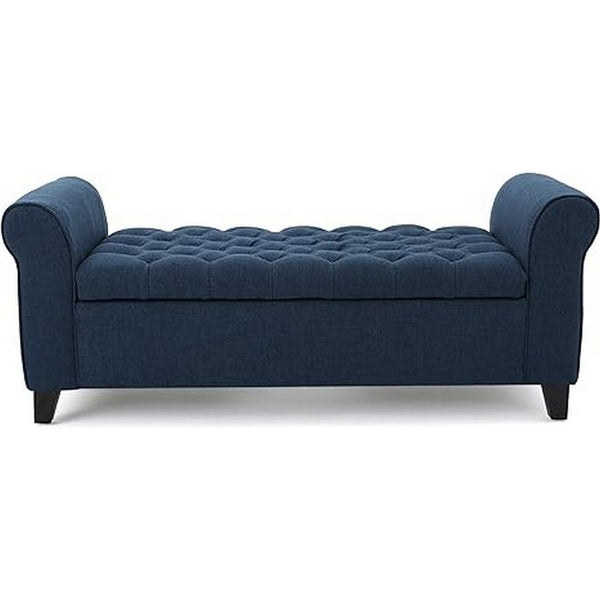 Shawn Storage Bench with Rolled Arms, 50 Inch Button Tufted, Dark Blue - BM324422
