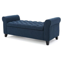 Shawn Storage Bench with Rolled Arms, 50 Inch Button Tufted, Dark Blue - BM324422