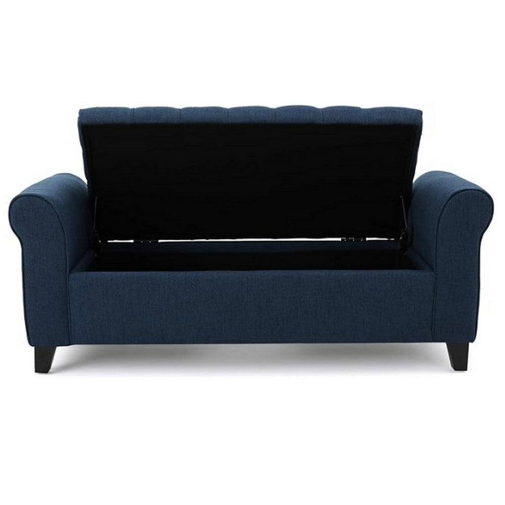 Shawn Storage Bench with Rolled Arms, 50 Inch Button Tufted, Dark Blue - BM324422