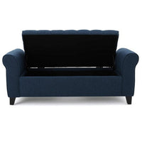 Shawn Storage Bench with Rolled Arms, 50 Inch Button Tufted, Dark Blue - BM324422