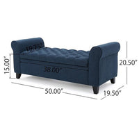 Shawn Storage Bench with Rolled Arms, 50 Inch Button Tufted, Dark Blue - BM324422