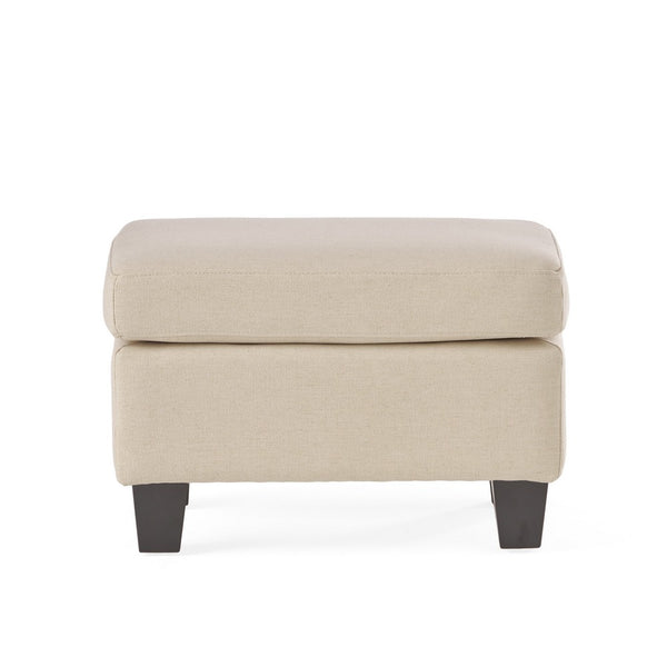 Ottoman, Beige Linen, 18x24 Cushioned Seat, Brown Birch Wood Legs - BM324423