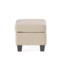 Ottoman, Beige Linen, 18x24 Cushioned Seat, Brown Birch Wood Legs - BM324423
