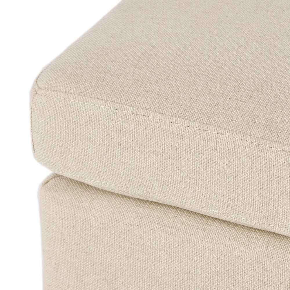 Ottoman, Beige Linen, 18x24 Cushioned Seat, Brown Birch Wood Legs - BM324423