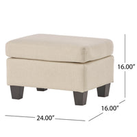 Ottoman, Beige Linen, 18x24 Cushioned Seat, Brown Birch Wood Legs - BM324423