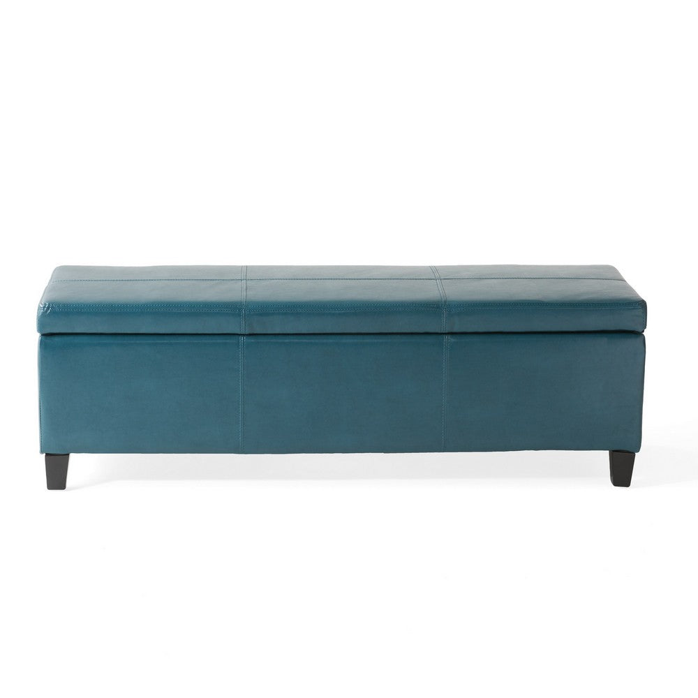 Elias Storage Ottoman, 51 Inch Rectangular, Teal Faux Leather Tufted - BM324424