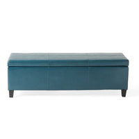 Elias Storage Ottoman, 51 Inch Rectangular, Teal Faux Leather Tufted - BM324424