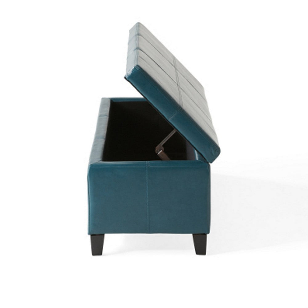 Elias Storage Ottoman, 51 Inch Rectangular, Teal Faux Leather Tufted - BM324424