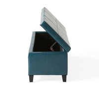 Elias Storage Ottoman, 51 Inch Rectangular, Teal Faux Leather Tufted - BM324424