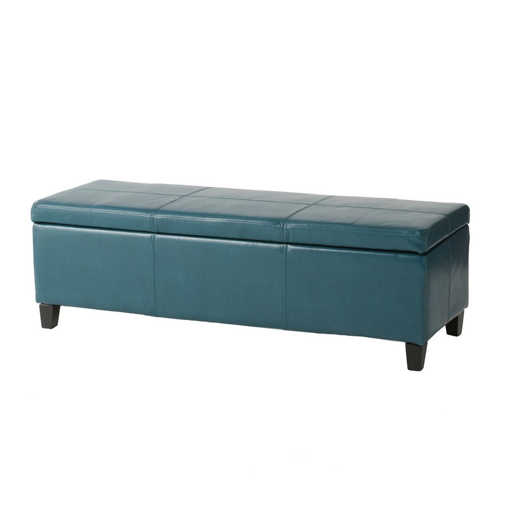 Elias Storage Ottoman, 51 Inch Rectangular, Teal Faux Leather Tufted - BM324424