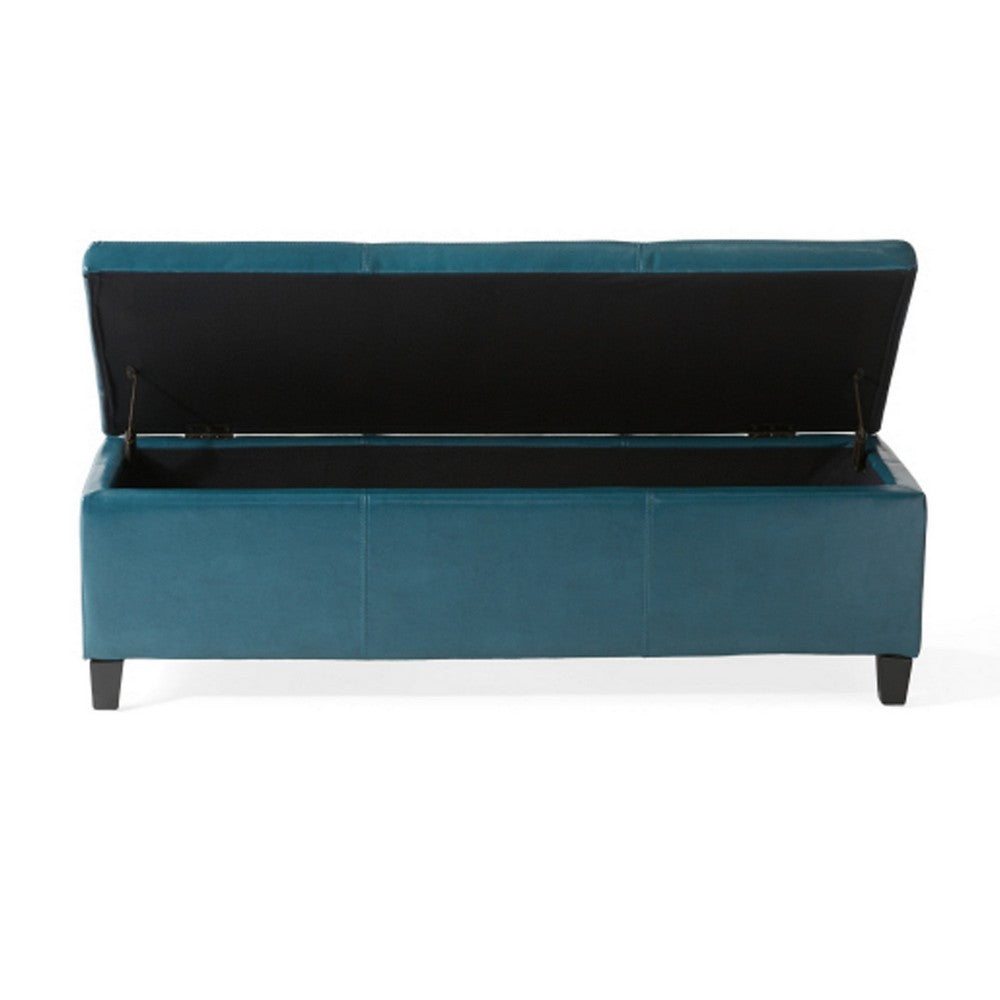 Elias Storage Ottoman, 51 Inch Rectangular, Teal Faux Leather Tufted - BM324424