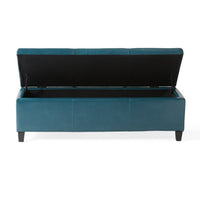 Elias Storage Ottoman, 51 Inch Rectangular, Teal Faux Leather Tufted - BM324424