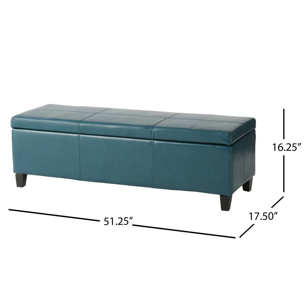 Elias Storage Ottoman, 51 Inch Rectangular, Teal Faux Leather Tufted - BM324424