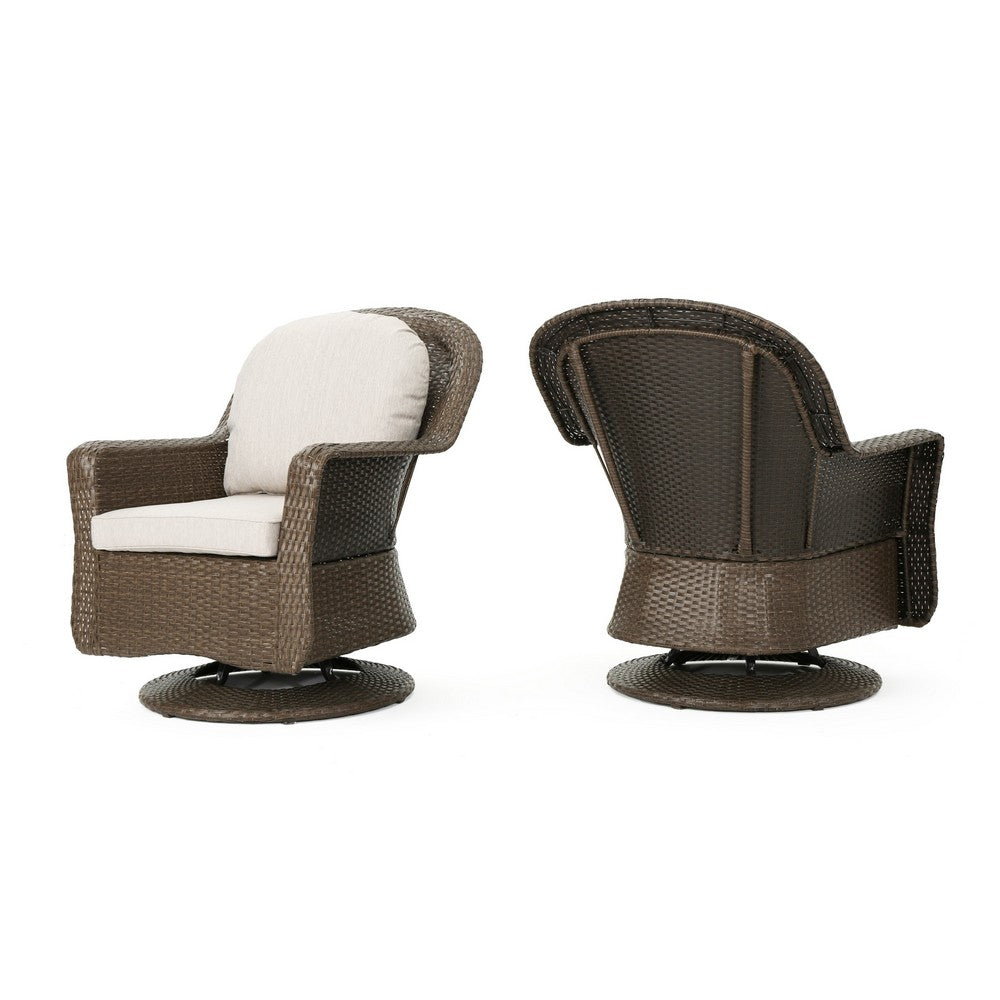 Kaia Outdoor Swivel Accent Chair Set of 2, Rattan Wicker Weave, Beige - BM324425