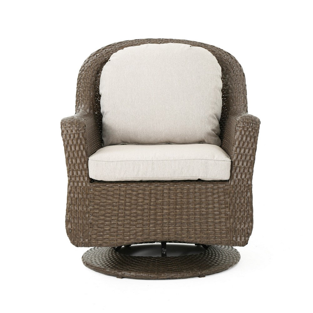 Kaia Outdoor Swivel Accent Chair Set of 2, Rattan Wicker Weave, Beige - BM324425