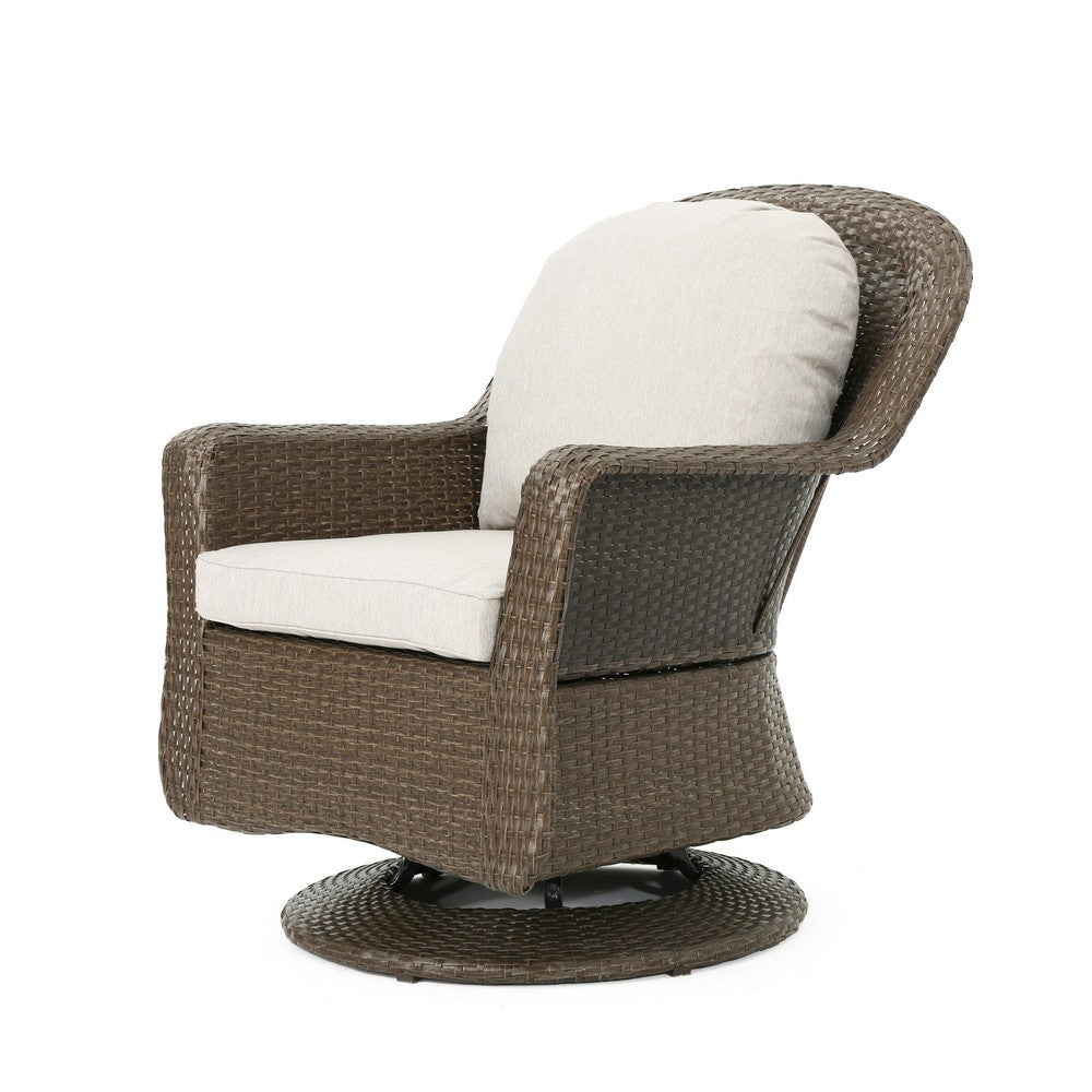 Kaia Outdoor Swivel Accent Chair Set of 2, Rattan Wicker Weave, Beige - BM324425