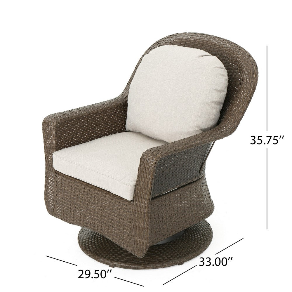 Kaia Outdoor Swivel Accent Chair Set of 2, Rattan Wicker Weave, Beige - BM324425