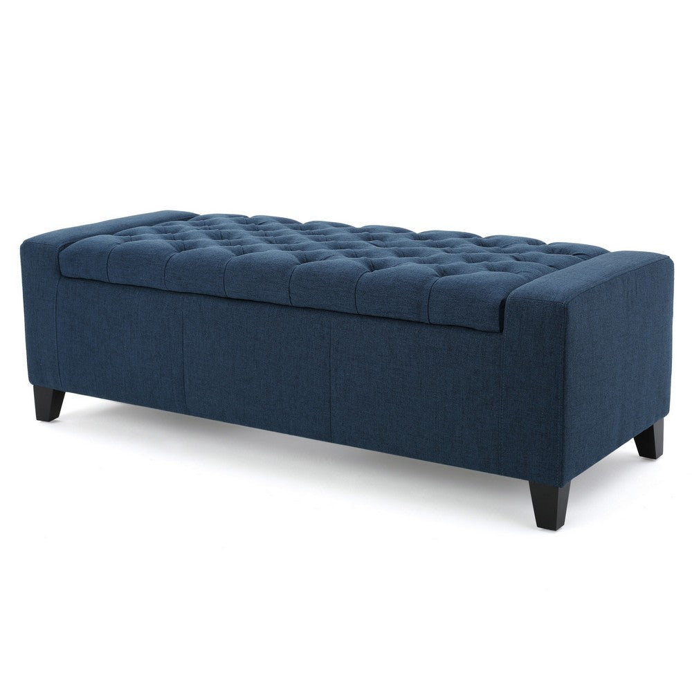 Storage Ottoman Bench, 51 Inch, Deep Button Tufted Dark Blue Fabric - BM324427