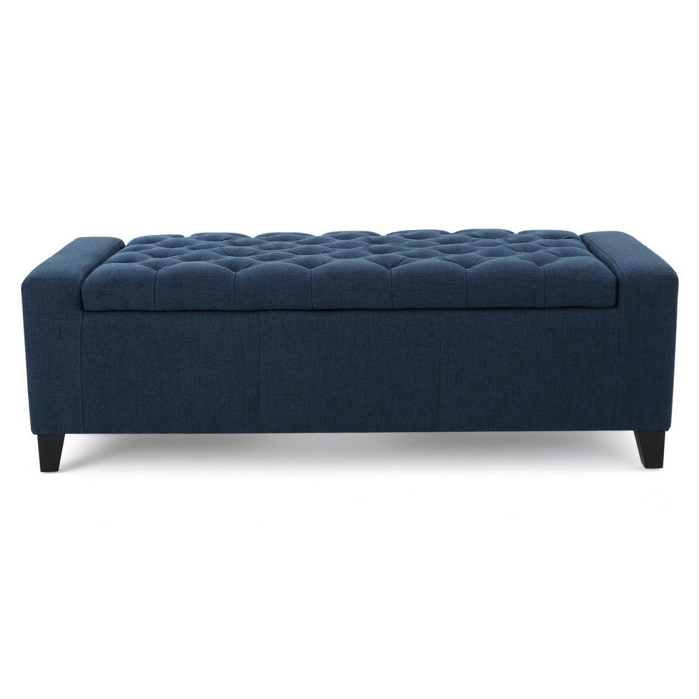 Storage Ottoman Bench, 51 Inch, Deep Button Tufted Dark Blue Fabric - BM324427