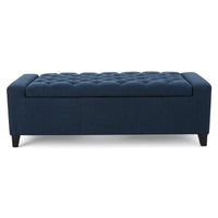Storage Ottoman Bench, 51 Inch, Deep Button Tufted Dark Blue Fabric - BM324427