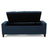 Storage Ottoman Bench, 51 Inch, Deep Button Tufted Dark Blue Fabric - BM324427