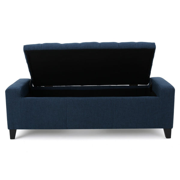 Storage Ottoman Bench, 51 Inch, Deep Button Tufted Dark Blue Fabric - BM324427