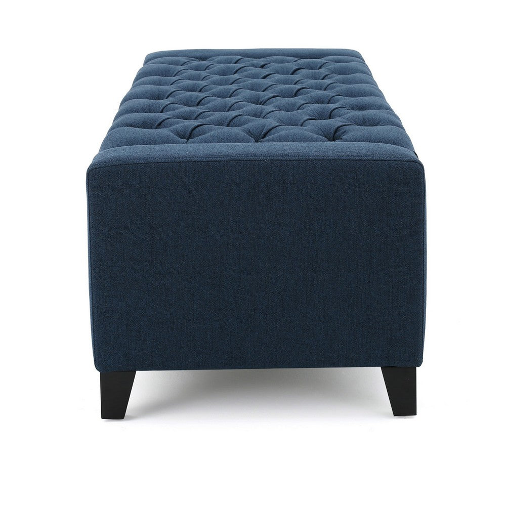 Storage Ottoman Bench, 51 Inch, Deep Button Tufted Dark Blue Fabric - BM324427