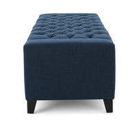Storage Ottoman Bench, 51 Inch, Deep Button Tufted Dark Blue Fabric - BM324427