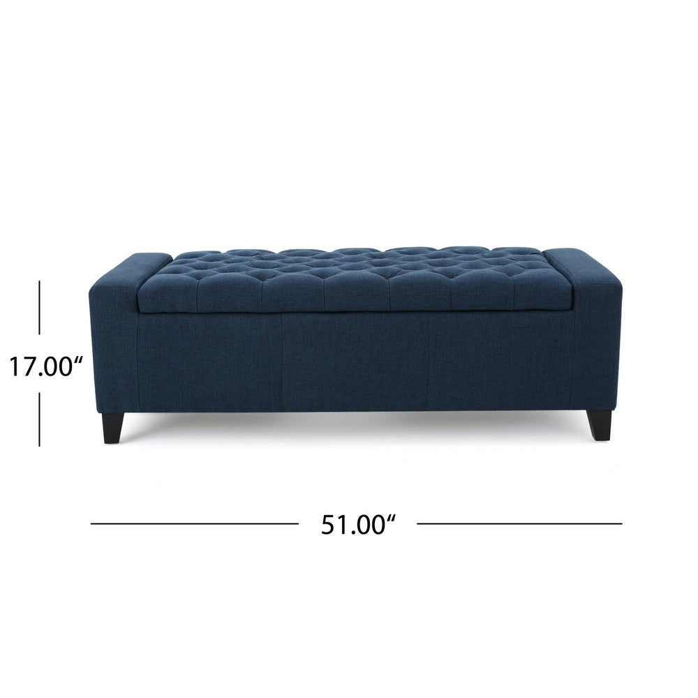 Storage Ottoman Bench, 51 Inch, Deep Button Tufted Dark Blue Fabric - BM324427