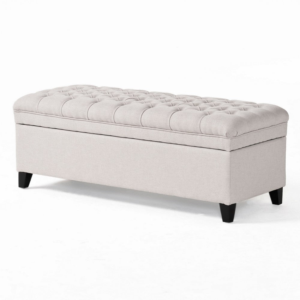 Rhya Storage Bench Ottoman, 50 Inch Seat, Button Tufted Gray Fabric - BM324428
