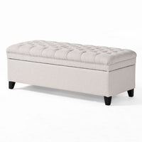 Rhya Storage Bench Ottoman, 50 Inch Seat, Button Tufted Gray Fabric - BM324428