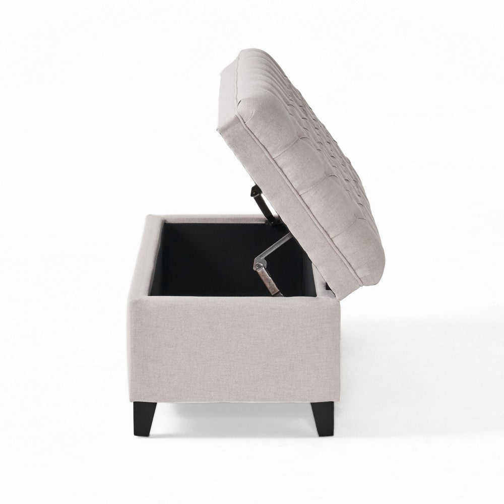 Rhya Storage Bench Ottoman, 50 Inch Seat, Button Tufted Gray Fabric - BM324428