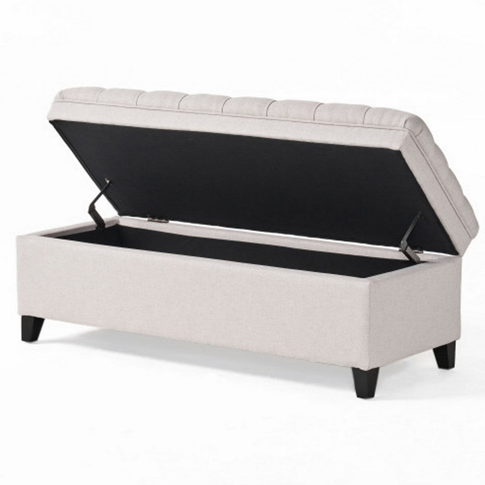 Rhya Storage Bench Ottoman, 50 Inch Seat, Button Tufted Gray Fabric - BM324428