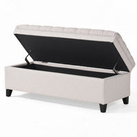 Rhya Storage Bench Ottoman, 50 Inch Seat, Button Tufted Gray Fabric - BM324428