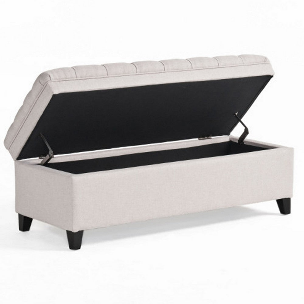 Rhya Storage Bench Ottoman, 50 Inch Seat, Button Tufted Gray Fabric - BM324428