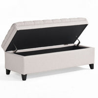 Rhya Storage Bench Ottoman, 50 Inch Seat, Button Tufted Gray Fabric - BM324428