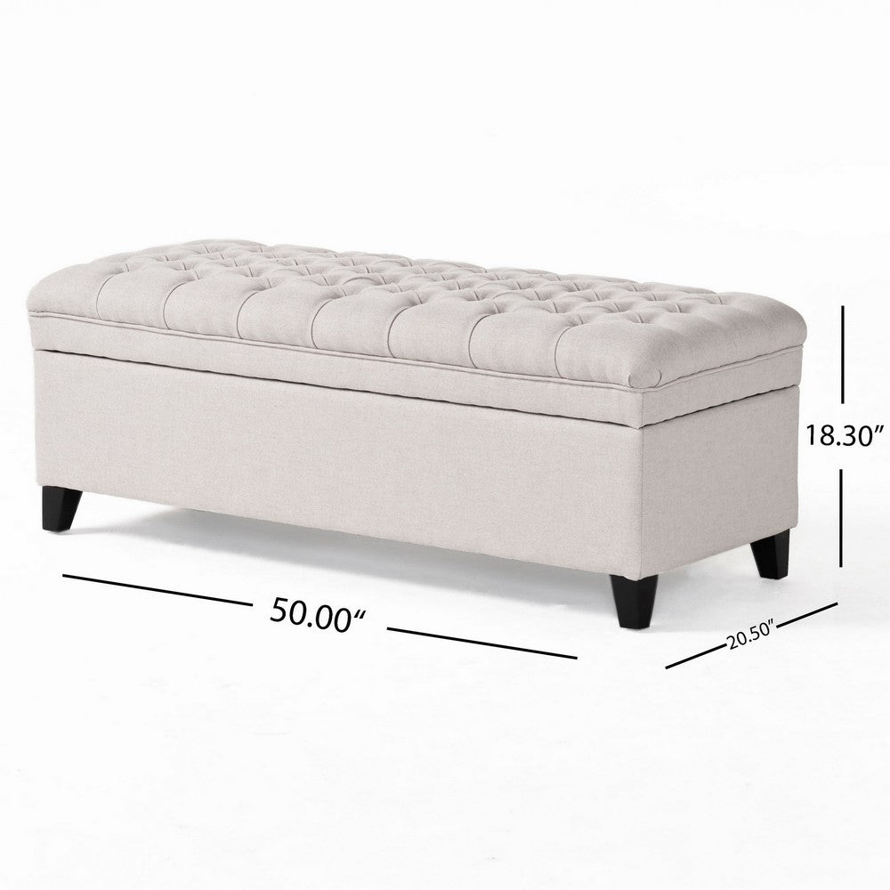 Rhya Storage Bench Ottoman, 50 Inch Seat, Button Tufted Gray Fabric - BM324428