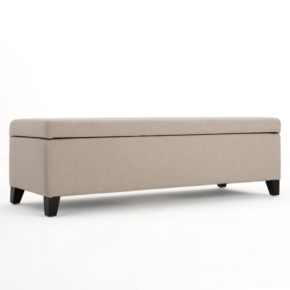 Storage Bench Ottoman, Ivory, 51 Inch Cushioned Seat, Birch Wood Legs - BM324431