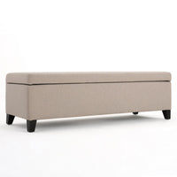 Storage Bench Ottoman, Ivory, 51 Inch Cushioned Seat, Birch Wood Legs - BM324431