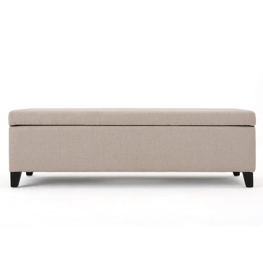 Storage Bench Ottoman, Ivory, 51 Inch Cushioned Seat, Birch Wood Legs - BM324431