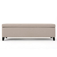 Storage Bench Ottoman, Ivory, 51 Inch Cushioned Seat, Birch Wood Legs - BM324431