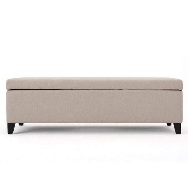 Storage Bench Ottoman, Ivory, 51 Inch Cushioned Seat, Birch Wood Legs - BM324431