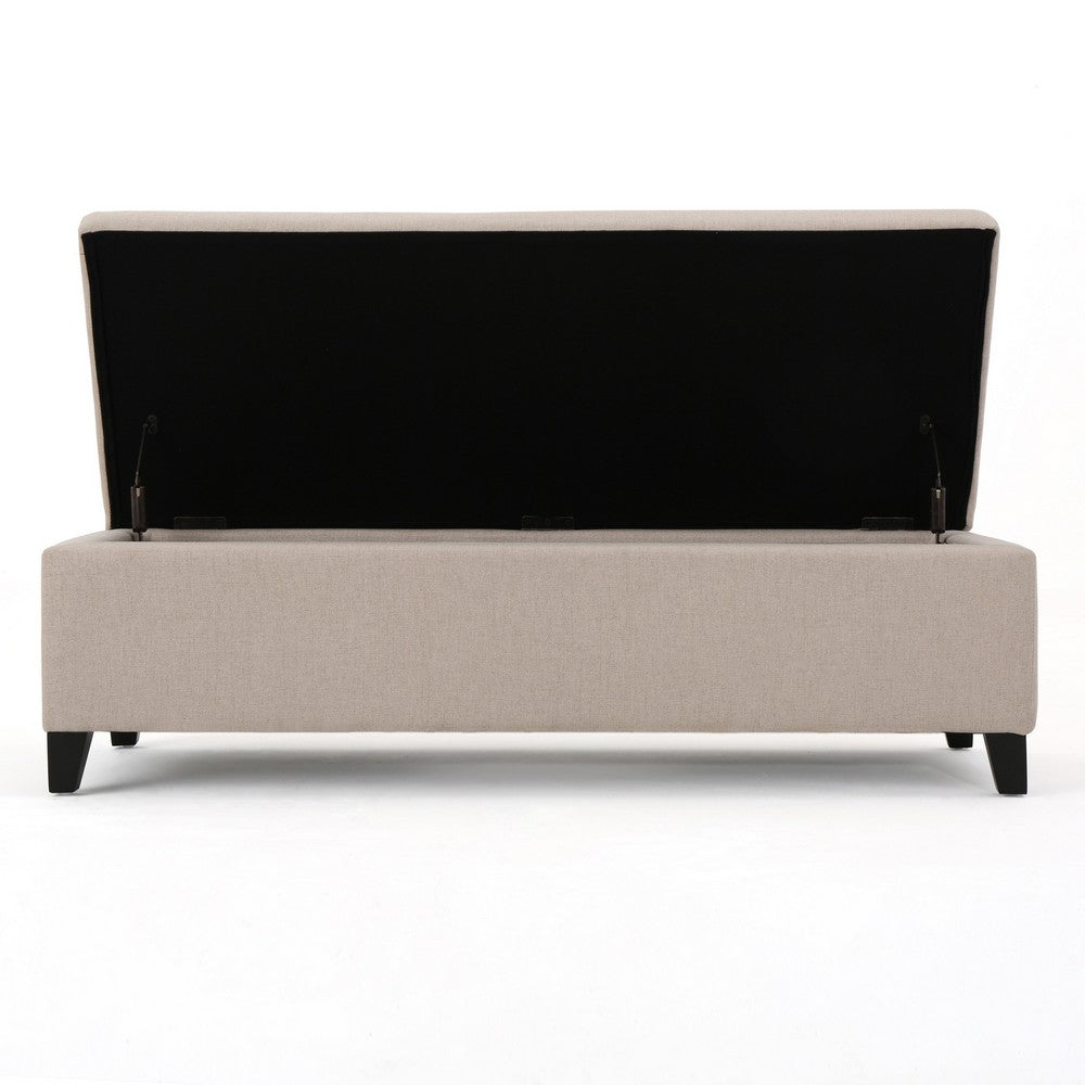 Storage Bench Ottoman, Ivory, 51 Inch Cushioned Seat, Birch Wood Legs - BM324431