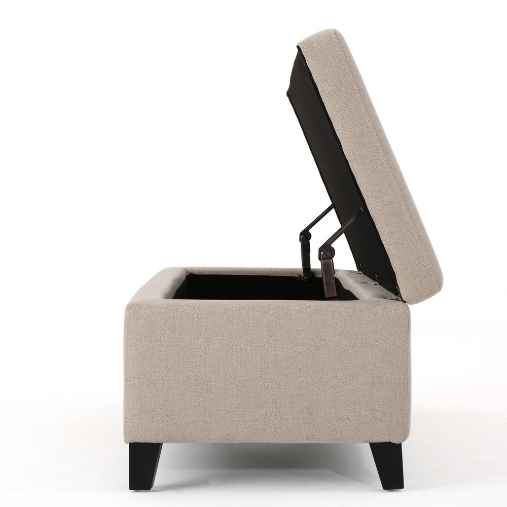Storage Bench Ottoman, Ivory, 51 Inch Cushioned Seat, Birch Wood Legs - BM324431