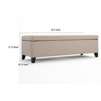 Storage Bench Ottoman, Ivory, 51 Inch Cushioned Seat, Birch Wood Legs - BM324431